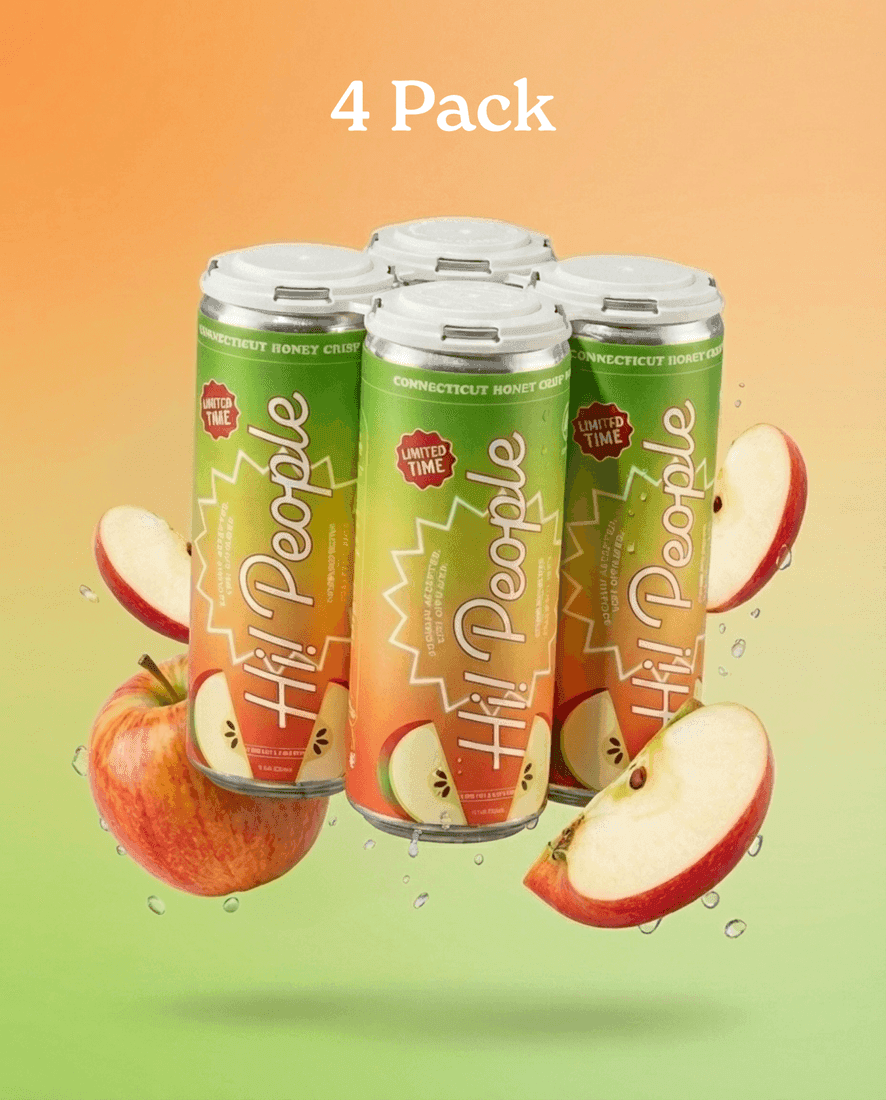 Hi! People Connecticut Honey Crisp hemp seltzer 4-pack made with apples pressed at Beardsley Orchard in Shelton CT