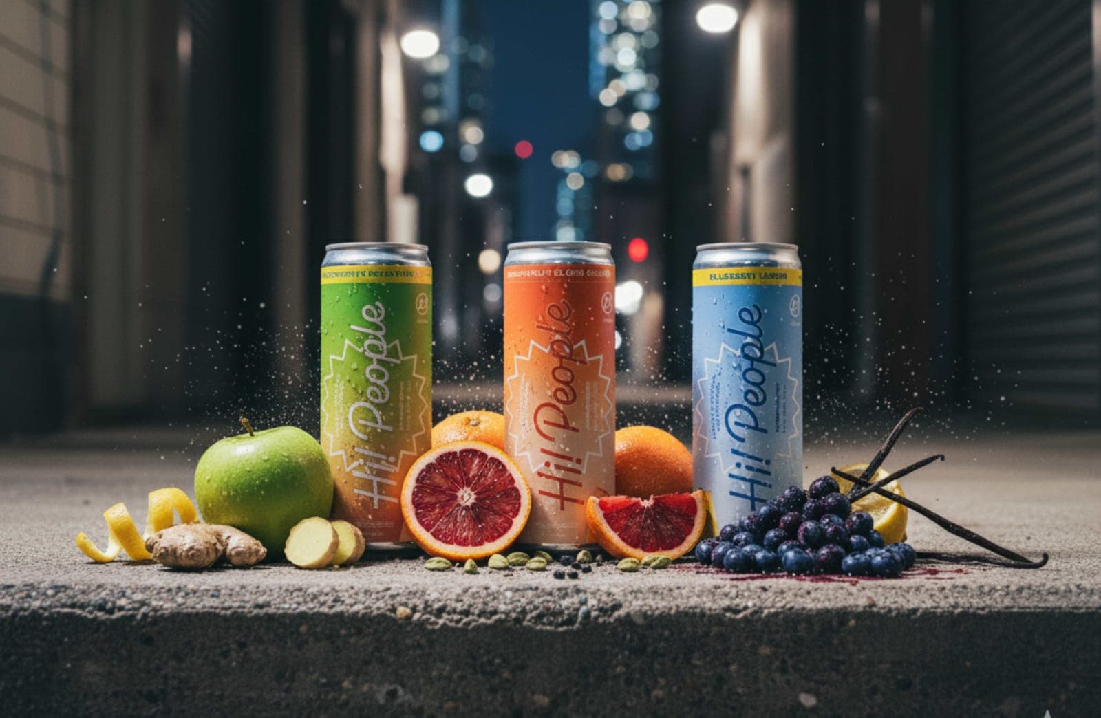 Hi! People fruit seltzer lifestyle shot